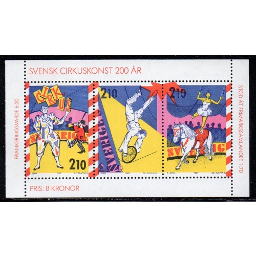 Sweden Sc  1656a 1987 Circus stamp booklet pane mint NH