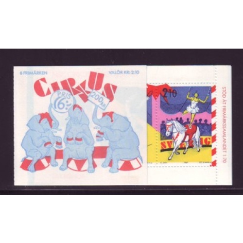 Sweden Sc  1656a 1987 Circus stamp booklet panes  in booklet mint NH