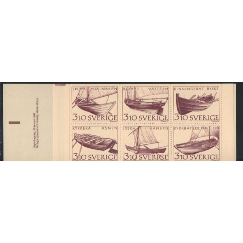 Sweden Sc  1671a 1988 Inland Boats stamp booklet  mint NH