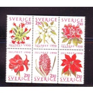 Sweden Sc 1855-1860 1990 Christmas Flowers stamp set mint NH