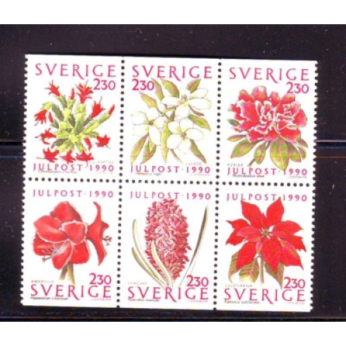 Sweden Sc 1855-1860 1990 Christmas Flowers stamp set mint NH