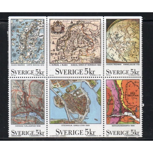 Sweden Sc 1861-1866 1991 Old Scandinavian Maps stamp set mint NH