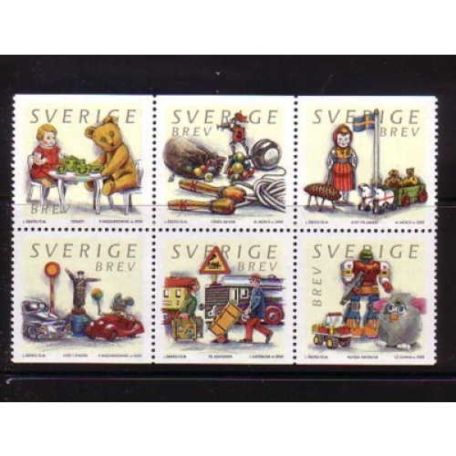 Sweden Sc  2400 2000 Toys stamp booklet pane of 6 mint NH