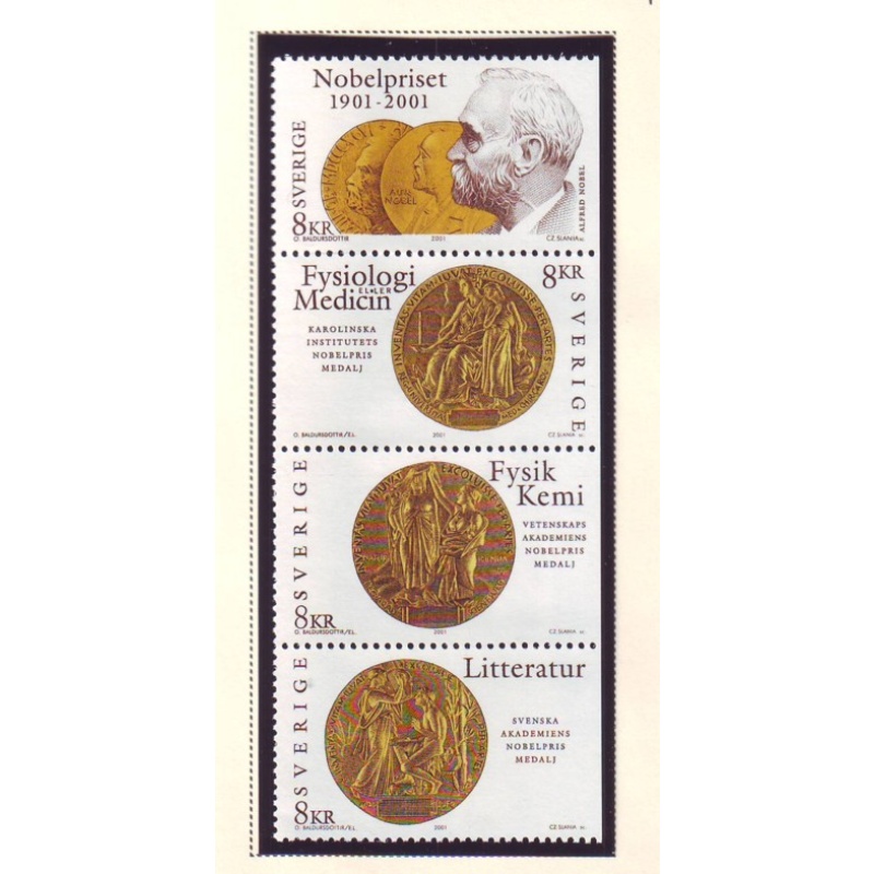 Sweden Sc  2415 2000 Nobel Prize Anniversary stamp strip of 4 mint NH