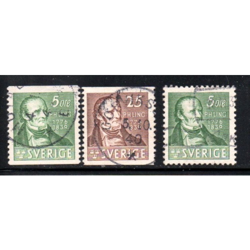 Sweden Sc 290-292 1939 Death of Lings tamp set used