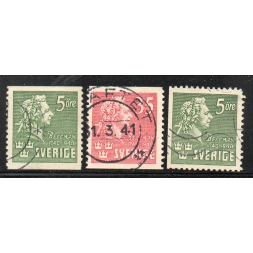 Sweden Sc 310-312 1940 Birth of Bellman stamp set used
