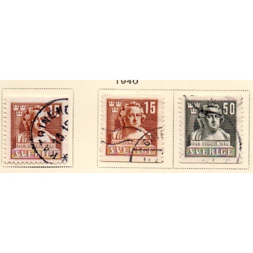 Sweden Sc 313-315 1940 Birth of Sergel stamp set used