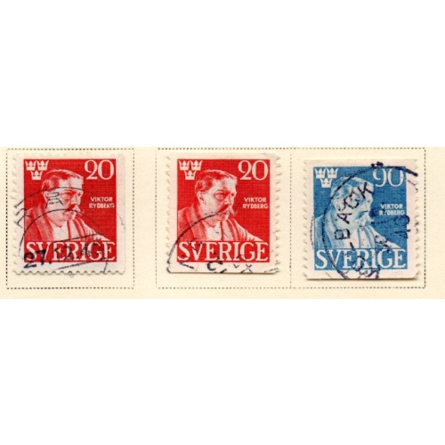 Sweden Sc 363-365 1945 Rydberg stamp set used