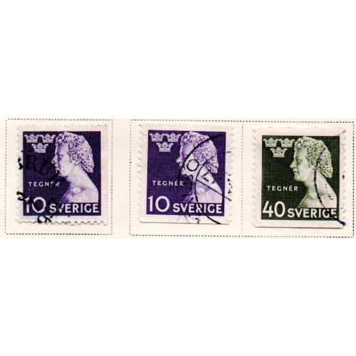 Sweden Sc 377-379 1946 Death of Tegner stamp set used