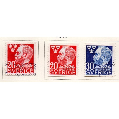 Sweden Sc 380-382 1946 Death of Nobel stamp set used