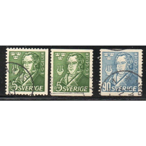 Sweden Sc 383-385 1947 Death of Geijer stamp set used