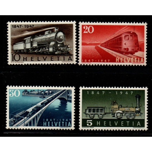 Switzerland Sc 308-311 1947 Railway Anniversary stamp set mint NH