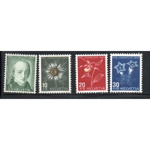 Switzerland Sc B126-29 1943 Pro Juventute Flowers stamp set mint NH