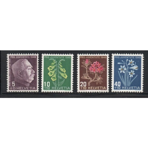 Switzerland Sc B179-82 1948 Pro Juventute Flowers stamp set mint NH