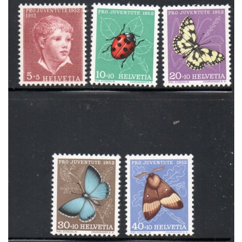 Switzerland Sc B217-21 1952 Pro Juventute Insects stamp set mint NH