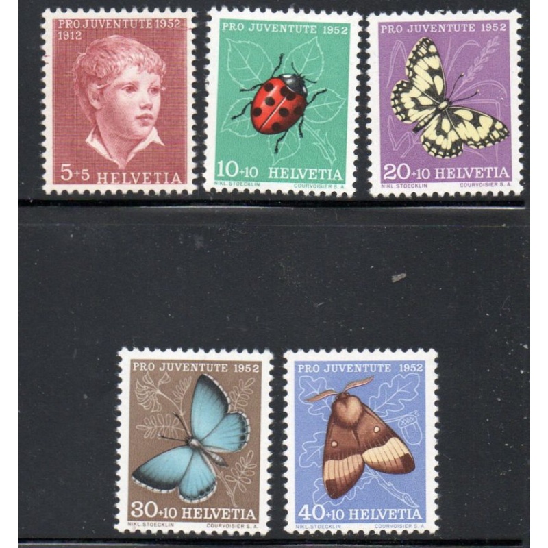 Switzerland Sc B217-21 1952 Pro Juventute Insects stamp set mint NH