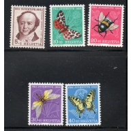 Switzerland Sc B237-41 1954 Pro Juventute, Insects, stamp set mint NH