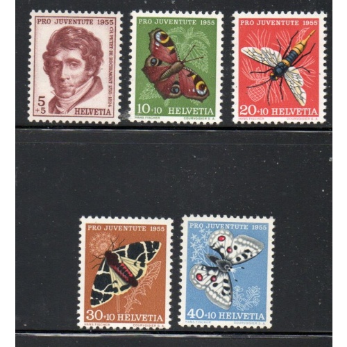 Switzerland Sc B247-51 1955  Pro Juventute, Insects, stamp set mint NH