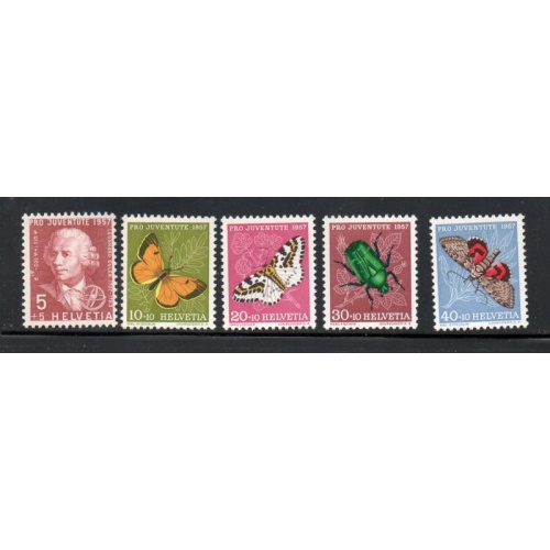 Switzerland Sc B267-71 1957 Pro Juventute Insects stamp set mint NH
