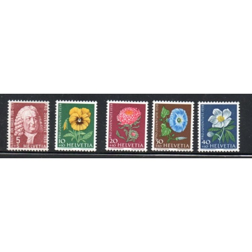 Switzerland Sc B277-81 1958 Pro Juventute Flowers stamp set mint NH