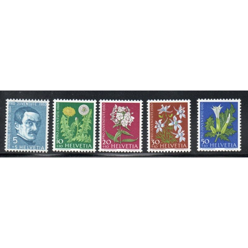 Switzerland Sc B298-302 1960 Pro Juventute Flowers stamp set mint NH