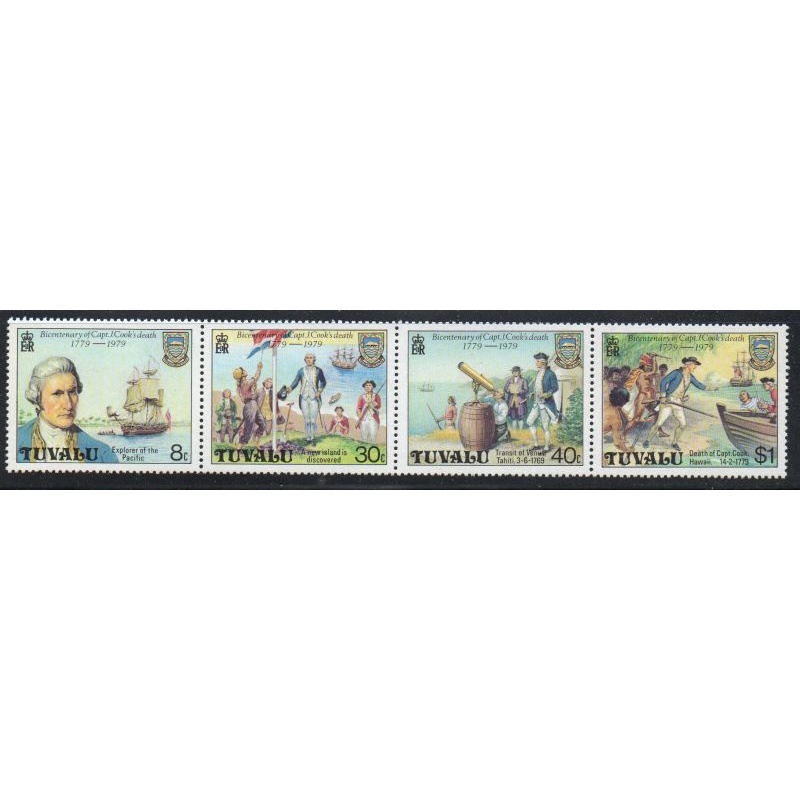 Tuvalu Sc 117a 1979 Death of Captain Cook stamp strip mint NH