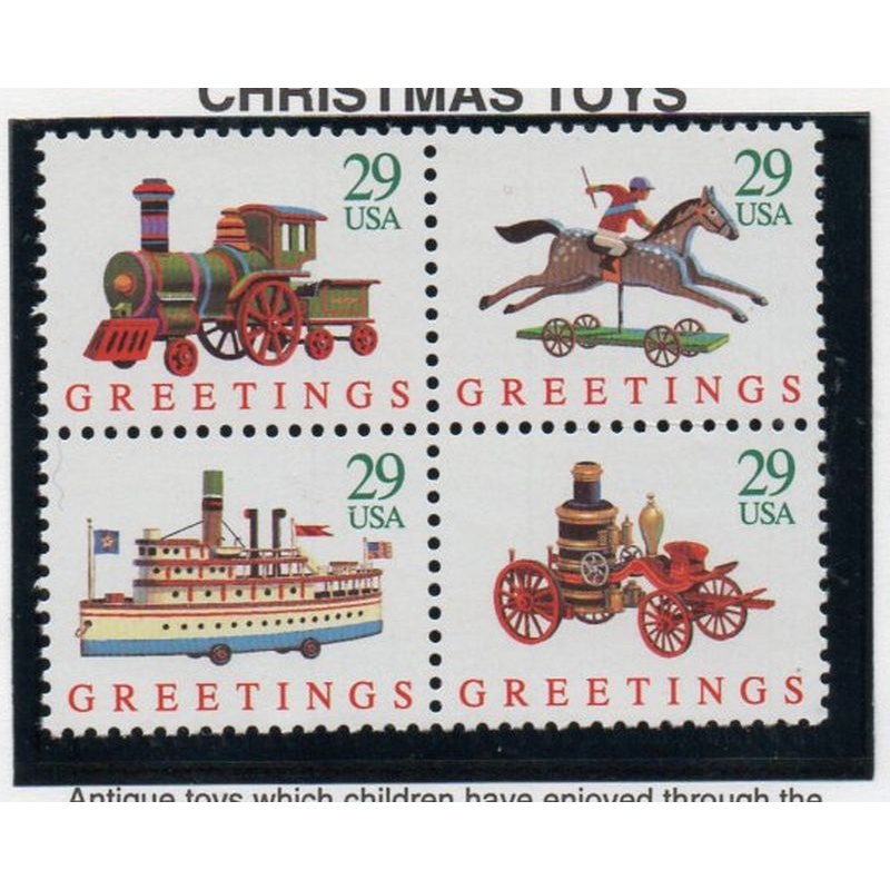 United States Sc 2714a 1992 Christmas Toys stamp block of 4 mint NH