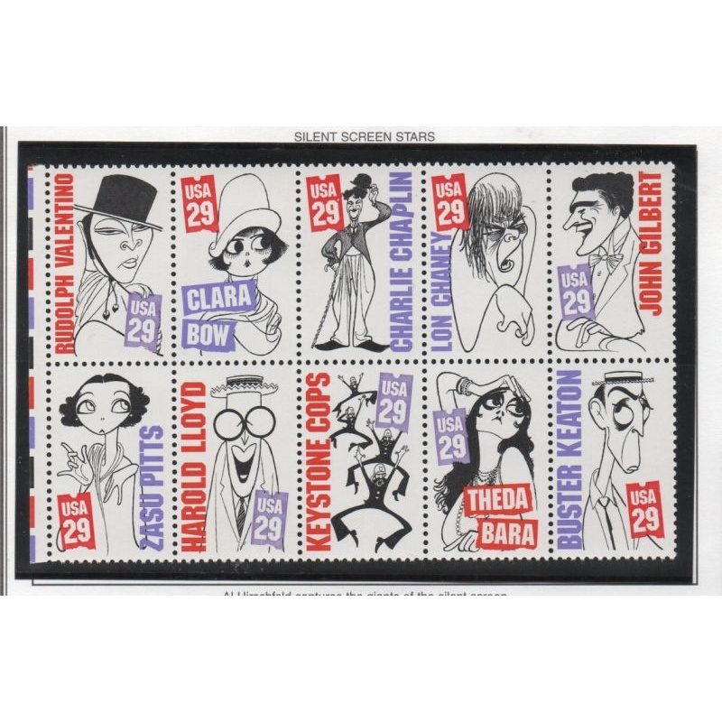 United States Sc 2819-28, 2828a 1994 Silent Screen Actors set & block mint NH