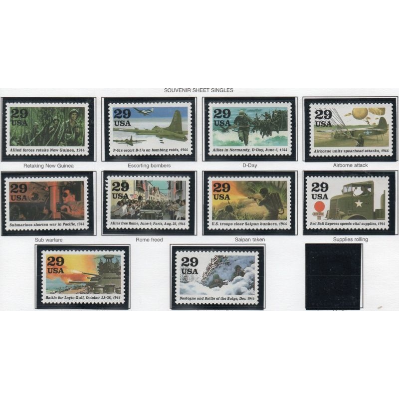 United States Sc 2838a-j 1994 World War II stamp singles mint NH