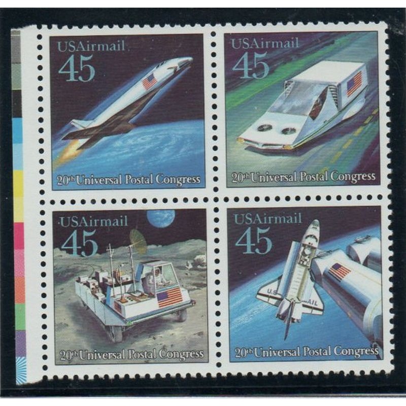 United States Sc C122-25, C125a 1989 Future Airmail stamp set & block mint NH